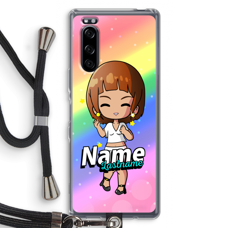 Chibi Maker vrouw: Sony Xperia 5 Transparant Hoesje met koord