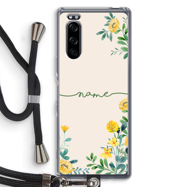 Gele bloemen: Sony Xperia 5 Transparant Hoesje met koord