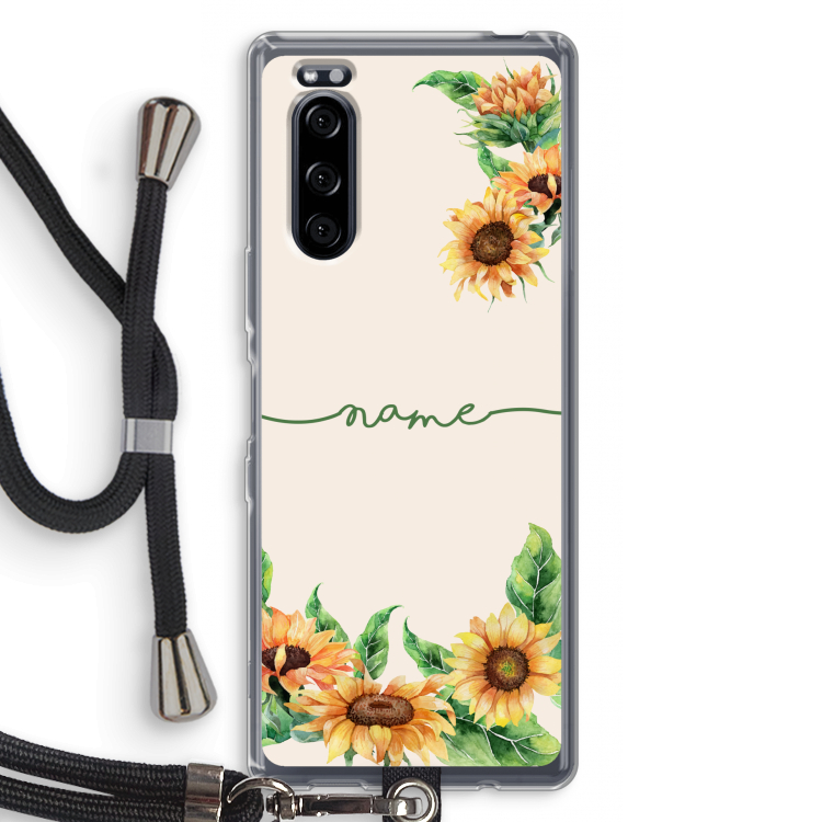 Zonnebloemen: Sony Xperia 5 Transparant Hoesje met koord