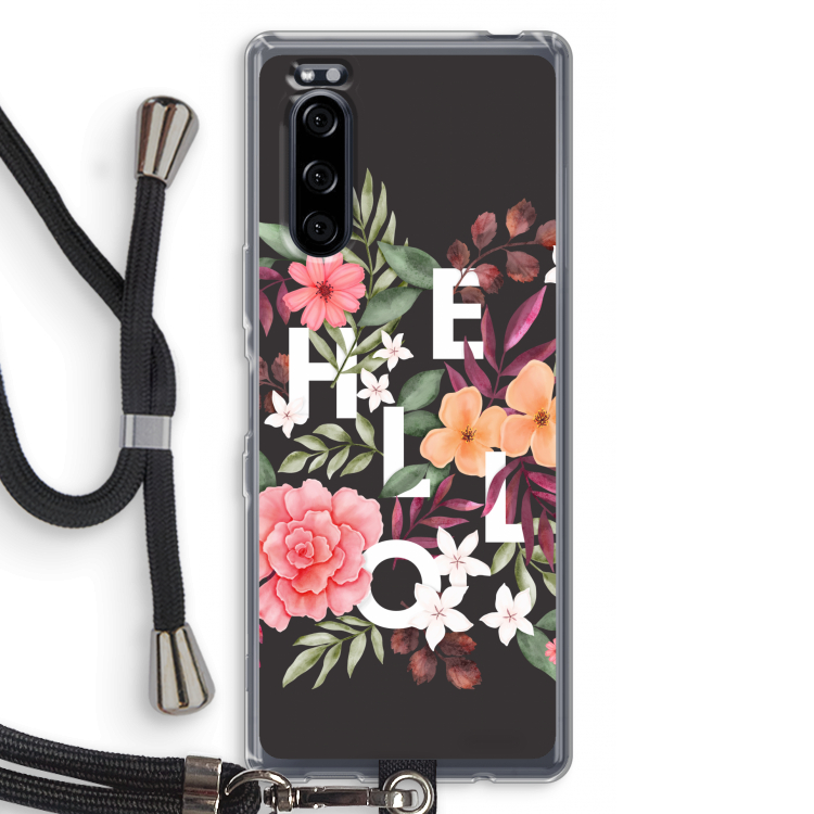 Hello in flowers: Sony Xperia 5 Transparant Hoesje met koord