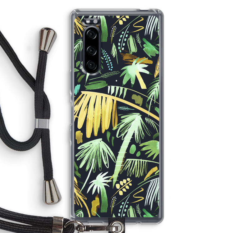 Tropical Palms Dark: Sony Xperia 5 Transparant Hoesje met koord