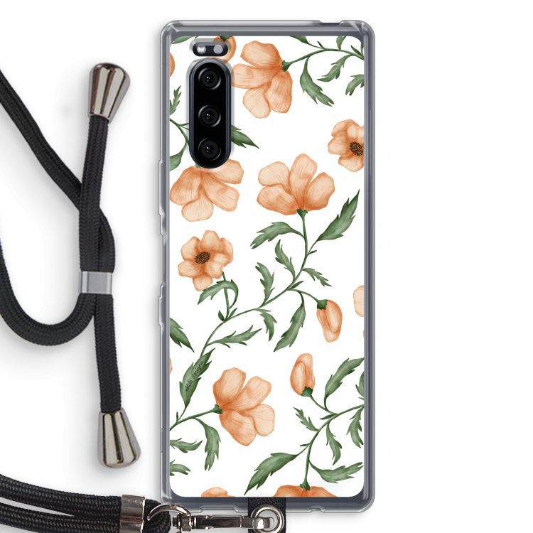 Peachy flowers: Sony Xperia 5 Transparant Hoesje met koord