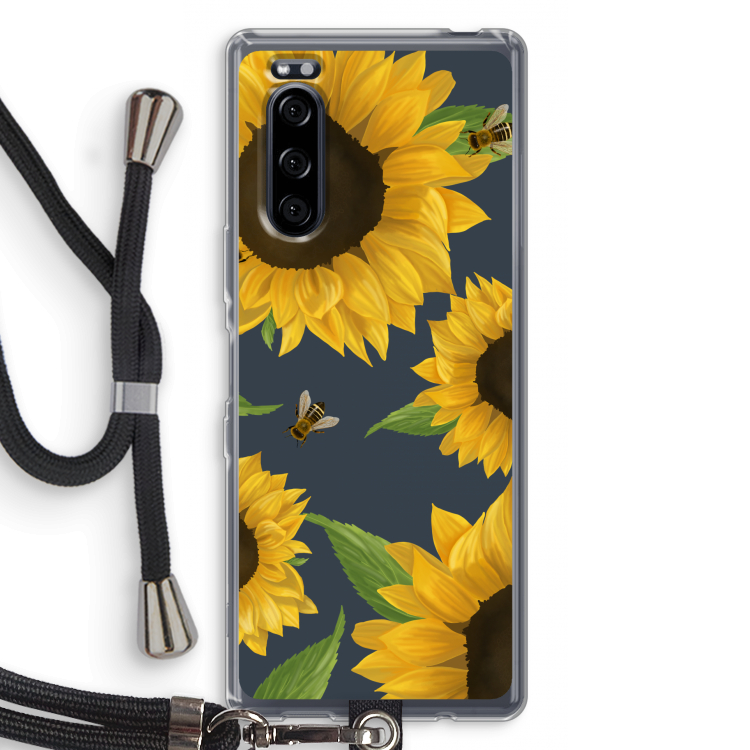 Sunflower and bees: Sony Xperia 5 Transparant Hoesje met koord