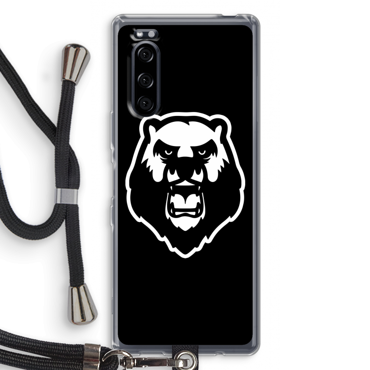Angry Bear (black): Sony Xperia 5 Transparant Hoesje met koord
