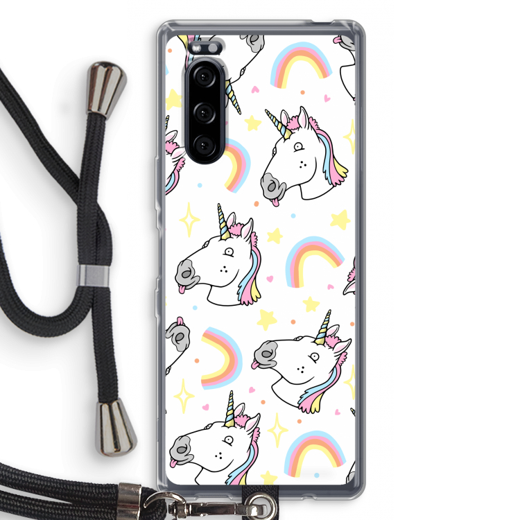 Rainbow Unicorn: Sony Xperia 5 Transparant Hoesje met koord