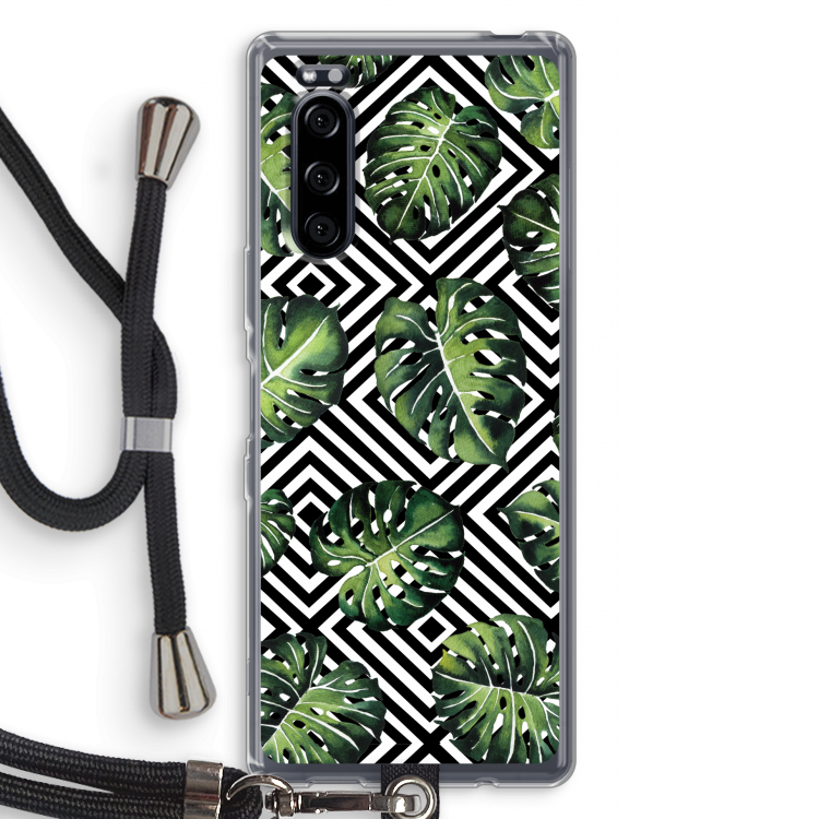 Geometrische jungle: Sony Xperia 5 Transparant Hoesje met koord