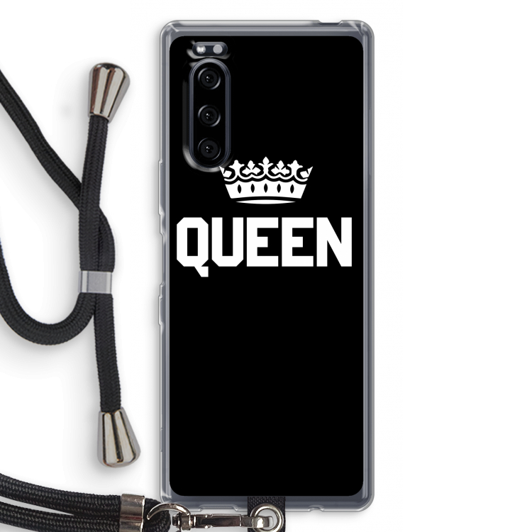 Queen zwart: Sony Xperia 5 Transparant Hoesje met koord