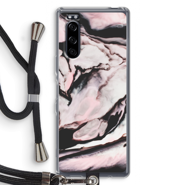 Roze stroom: Sony Xperia 5 Transparant Hoesje met koord