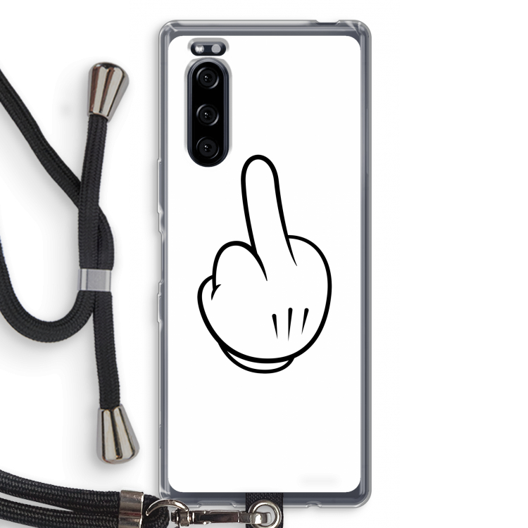 Middle finger white: Sony Xperia 5 Transparant Hoesje met koord