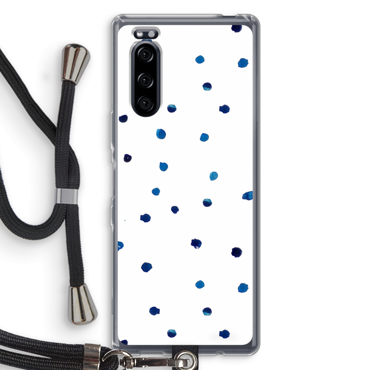 Blauwe stippen: Sony Xperia 5 Transparant Hoesje met koord