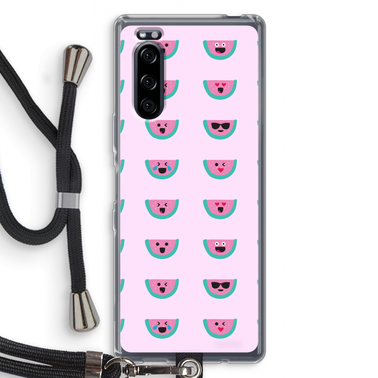 Smiley watermeloenprint: Sony Xperia 5 Transparant Hoesje met koord