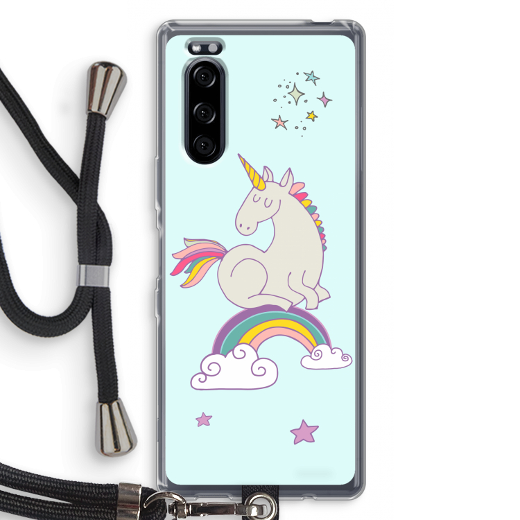 Regenboog eenhoorn: Sony Xperia 5 Transparant Hoesje met koord