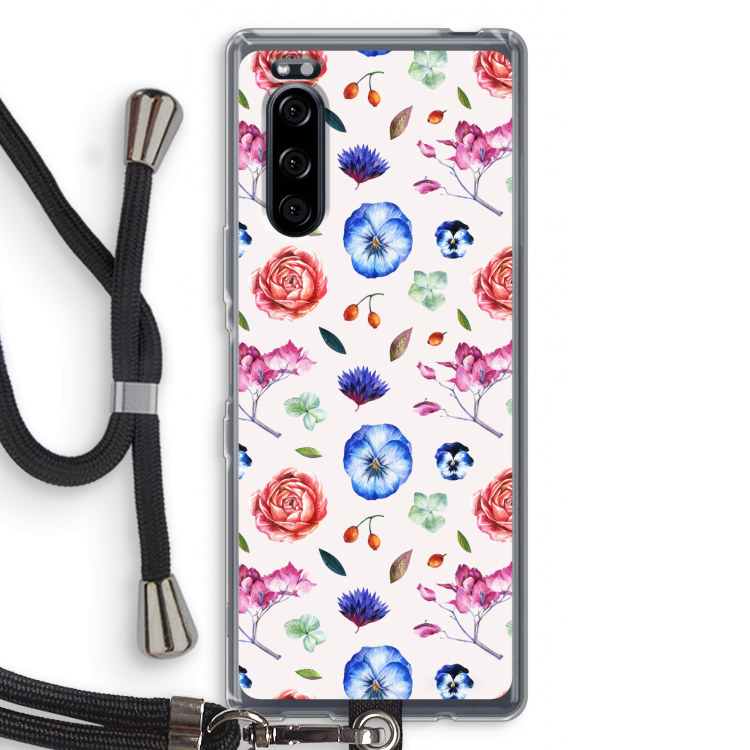 Bloemetjes: Sony Xperia 5 Transparant Hoesje met koord