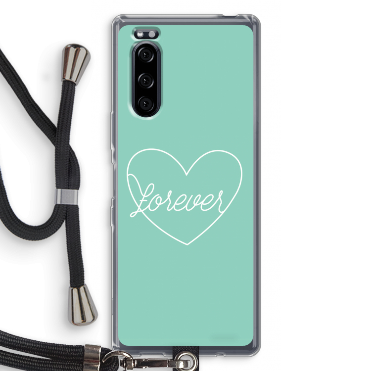 Forever heart pastel: Sony Xperia 5 Transparant Hoesje met koord
