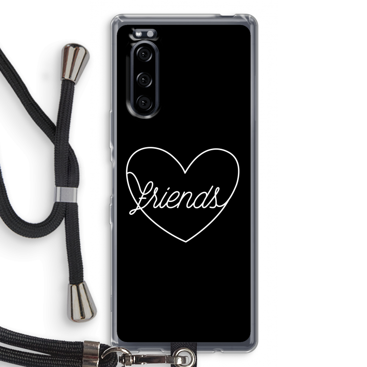 Friends heart black: Sony Xperia 5 Transparant Hoesje met koord