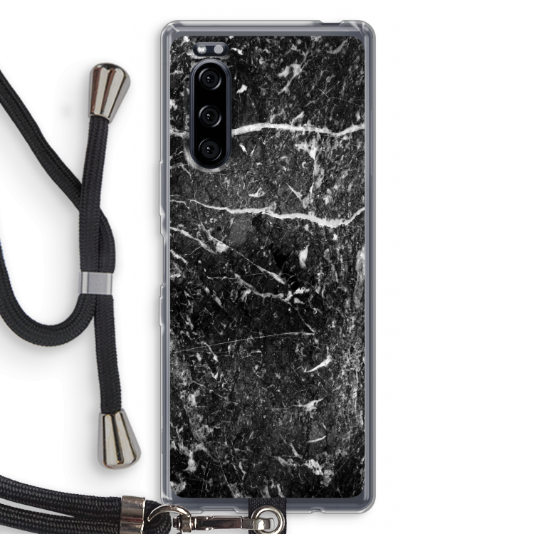 Zwart marmer: Sony Xperia 5 Transparant Hoesje met koord