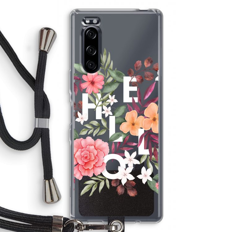 Hello in flowers: Sony Xperia 5 Transparant Hoesje met koord