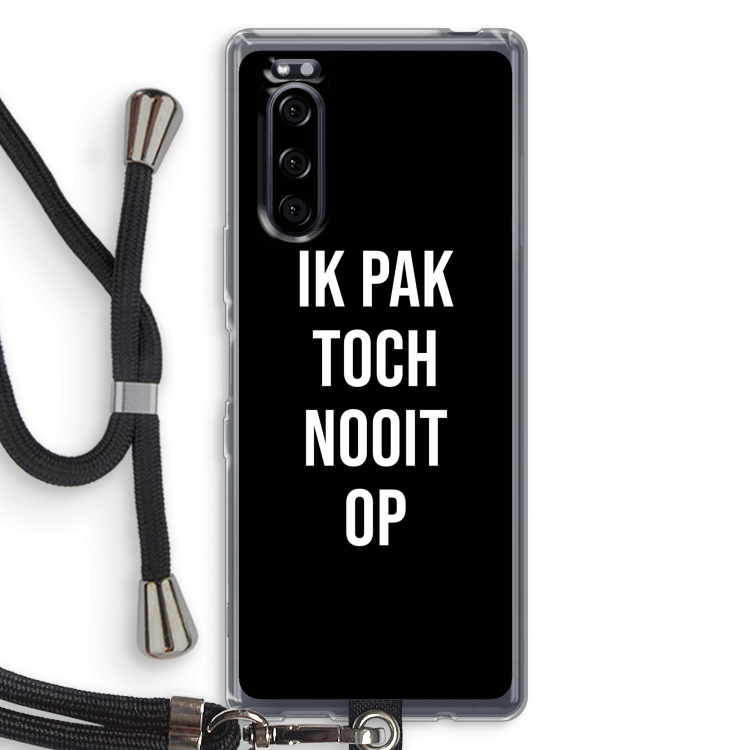 Ik pak nooit op - Zwart: Sony Xperia 5 Transparant Hoesje met koord