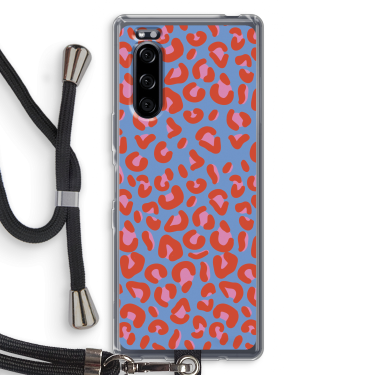 Leopard blue: Sony Xperia 5 Transparant Hoesje met koord