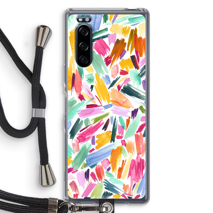 Watercolor Brushstrokes: Sony Xperia 5 Transparant Hoesje met koord