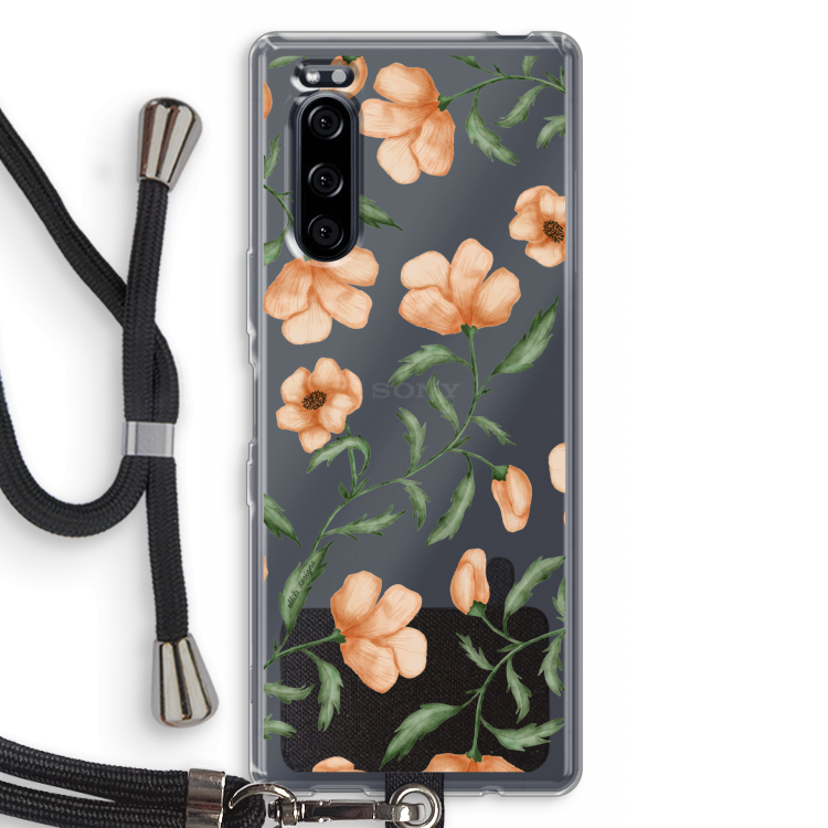 Peachy flowers: Sony Xperia 5 Transparant Hoesje met koord