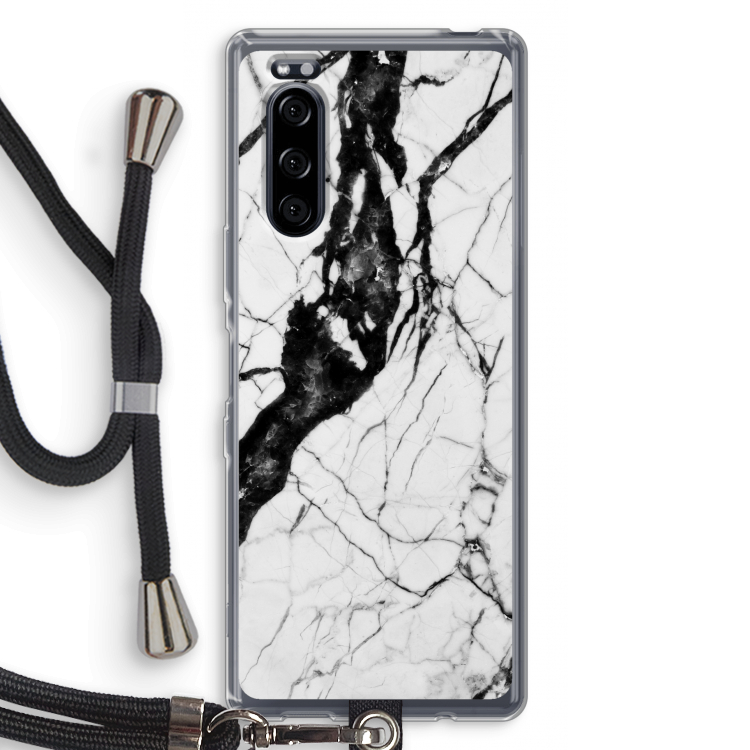 Witte marmer 2: Sony Xperia 5 Transparant Hoesje met koord