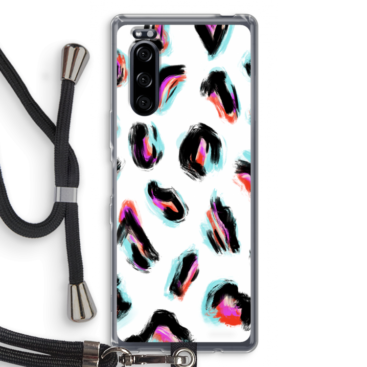 Cheetah color: Sony Xperia 5 Transparant Hoesje met koord