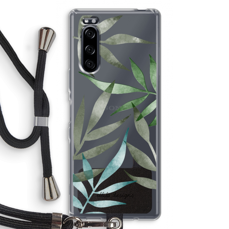 Tropical watercolor leaves: Sony Xperia 5 Transparant Hoesje met koord