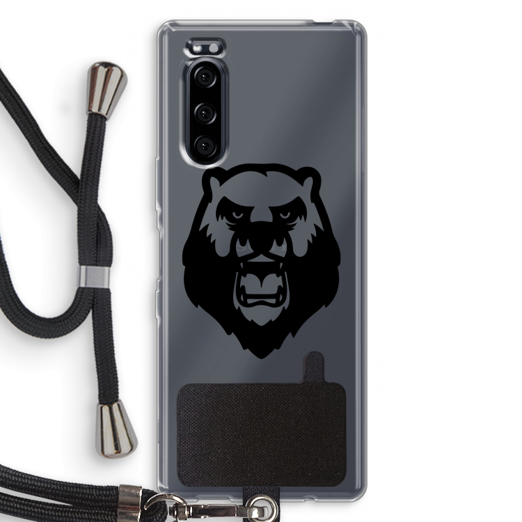 Angry Bear (black): Sony Xperia 5 Transparant Hoesje met koord