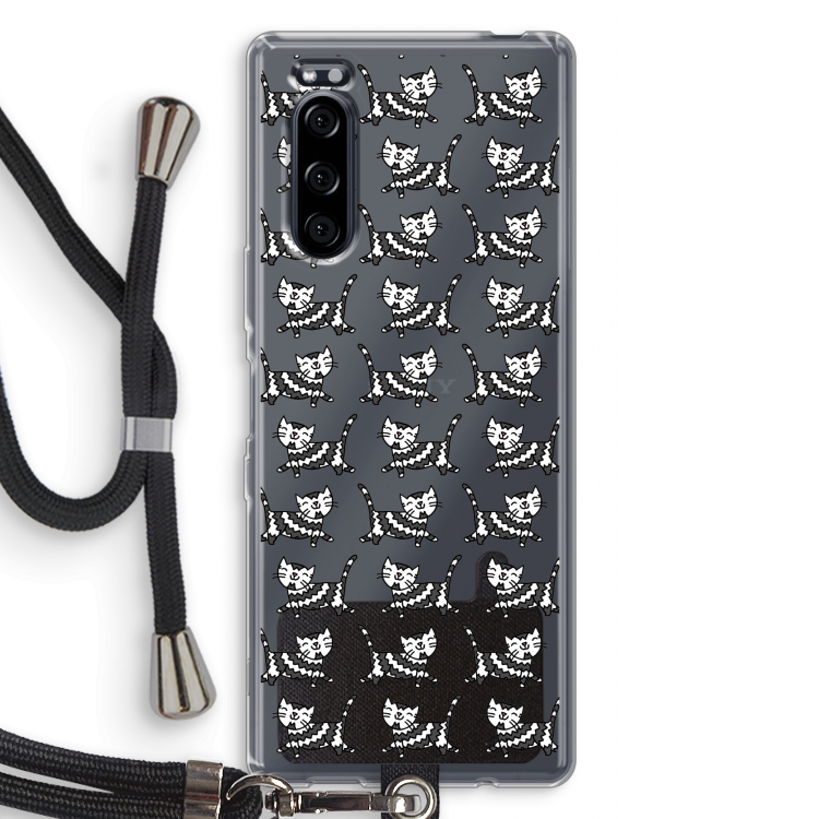 Zwarte poes: Sony Xperia 5 Transparant Hoesje met koord
