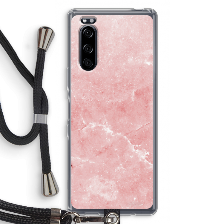Roze marmer: Sony Xperia 5 Transparant Hoesje met koord