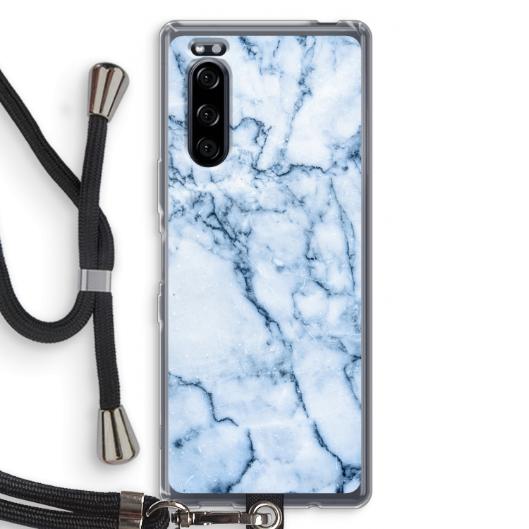 Blauw marmer: Sony Xperia 5 Transparant Hoesje met koord
