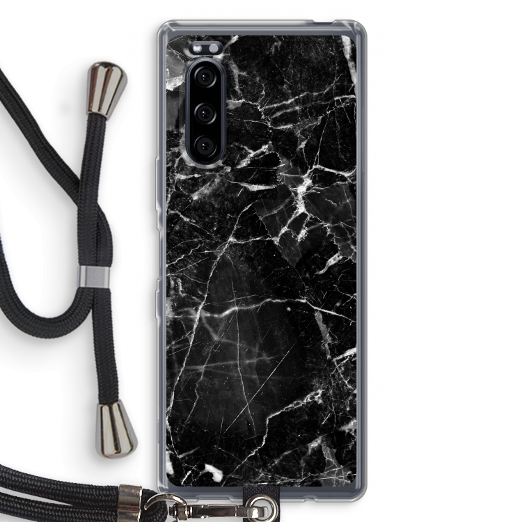 Zwart Marmer 2: Sony Xperia 5 Transparant Hoesje met koord