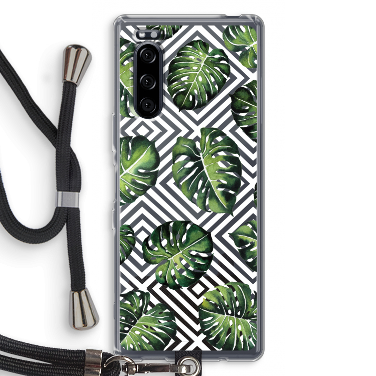 Geometrische jungle: Sony Xperia 5 Transparant Hoesje met koord