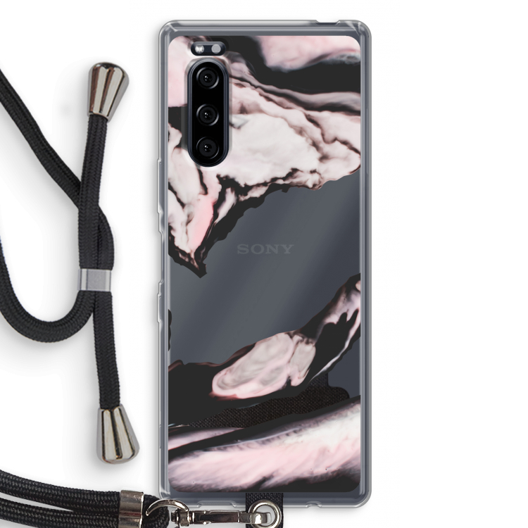 Roze stroom: Sony Xperia 5 Transparant Hoesje met koord