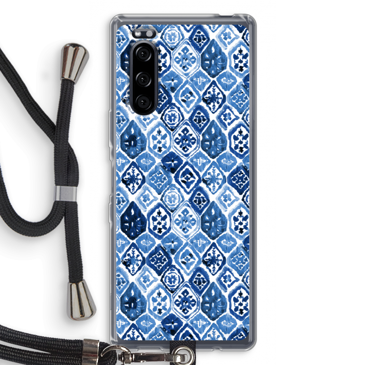 Blauw motief: Sony Xperia 5 Transparant Hoesje met koord
