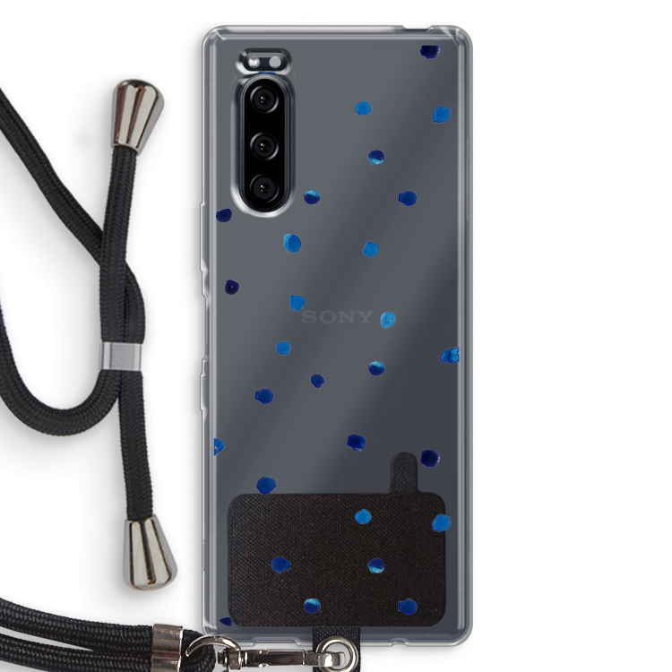 Blauwe stippen: Sony Xperia 5 Transparant Hoesje met koord