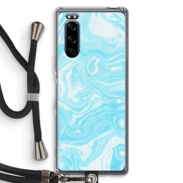 Waterverf blauw: Sony Xperia 5 Transparant Hoesje met koord