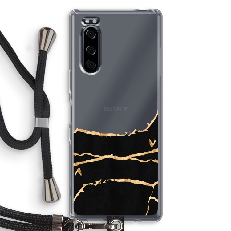 Gouden marmer: Sony Xperia 5 Transparant Hoesje met koord