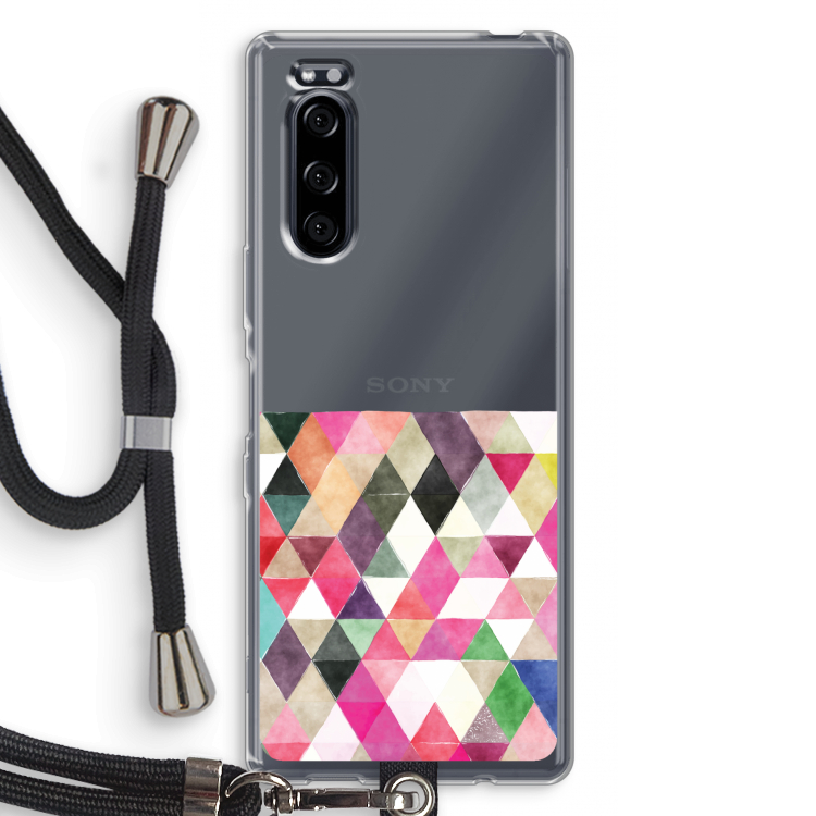 Gekleurde driehoekjes: Sony Xperia 5 Transparant Hoesje met koord