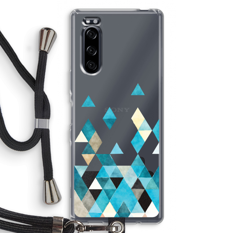 Gekleurde driehoekjes blauw: Sony Xperia 5 Transparant Hoesje met koord