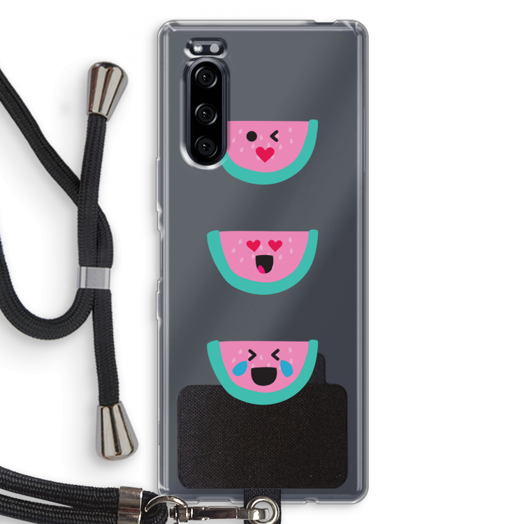 Smiley watermeloen: Sony Xperia 5 Transparant Hoesje met koord