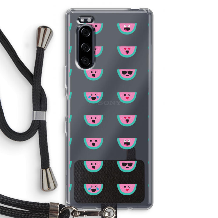 Smiley watermeloenprint: Sony Xperia 5 Transparant Hoesje met koord