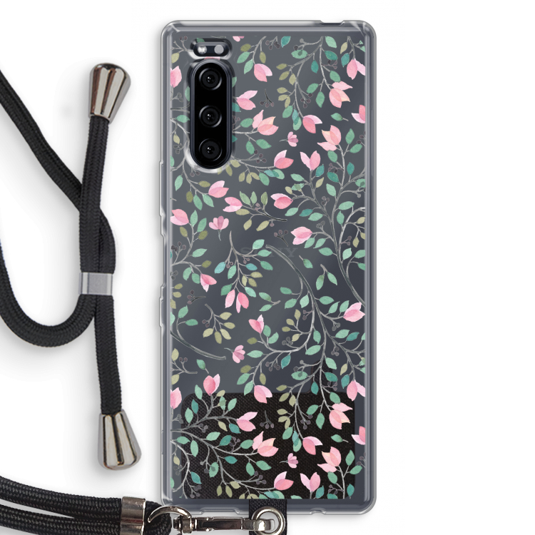 Sierlijke bloemen: Sony Xperia 5 Transparant Hoesje met koord