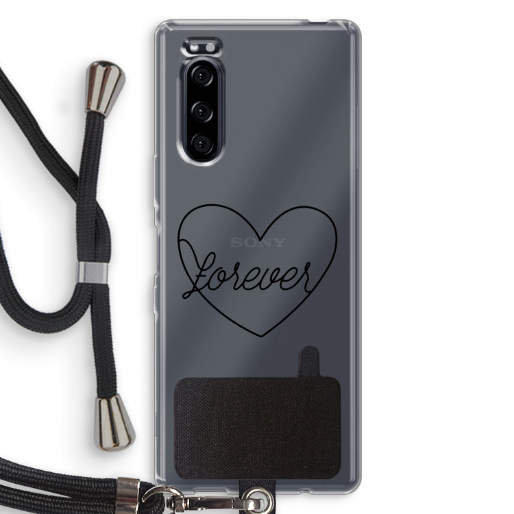 Forever heart black: Sony Xperia 5 Transparant Hoesje met koord