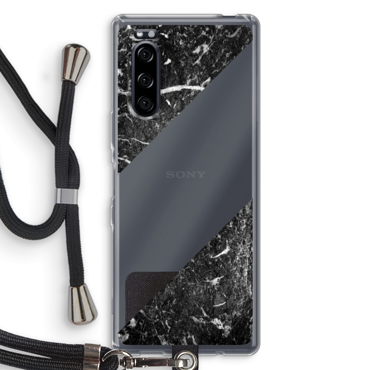 Zwart marmer: Sony Xperia 5 Transparant Hoesje met koord