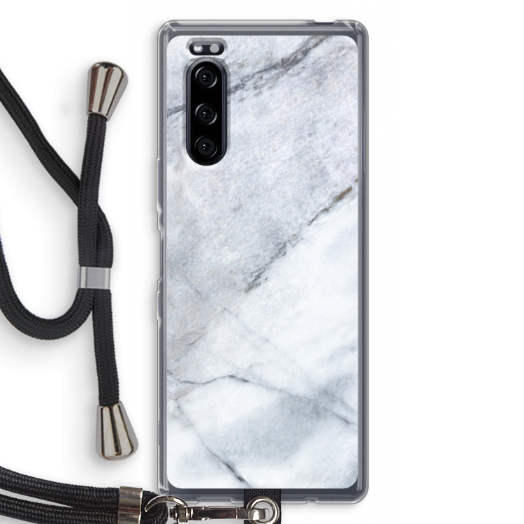 Witte marmer: Sony Xperia 5 Transparant Hoesje met koord
