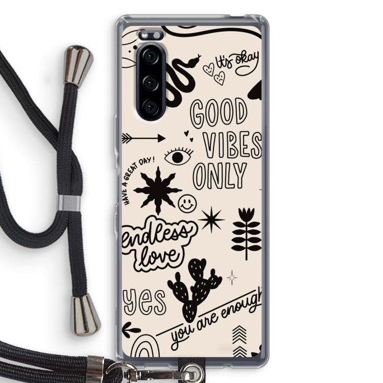 Good vibes: Sony Xperia 5 Transparant Hoesje met koord