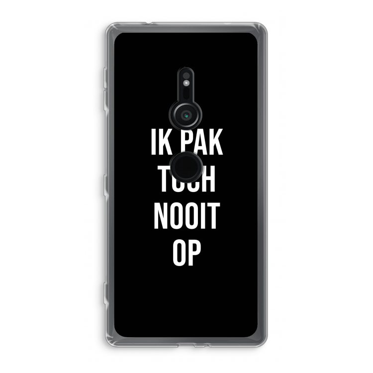 Ik pak nooit op - Zwart: Sony Xperia XZ2 Transparant Hoesje