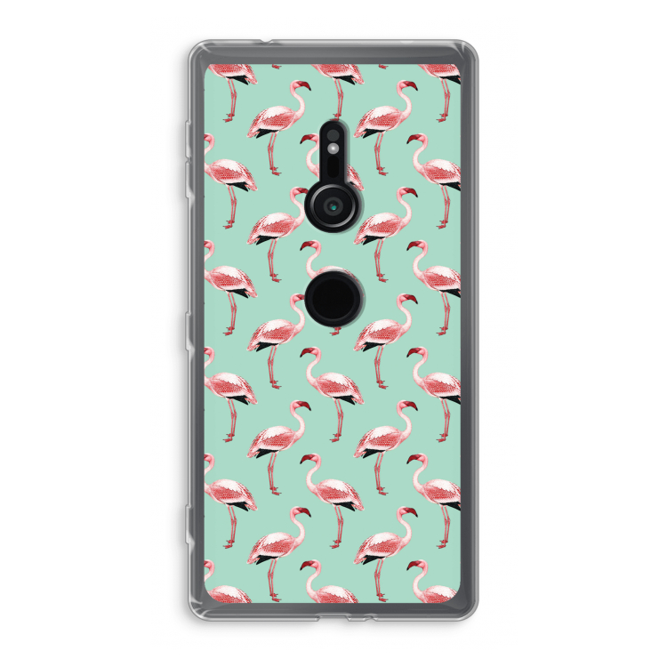 Flamingoprint groen: Sony Xperia XZ2 Transparant Hoesje